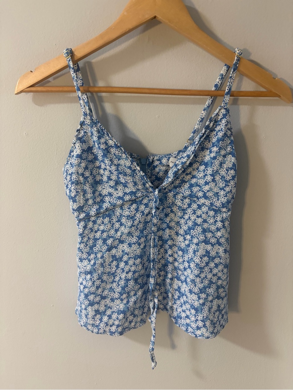 Faithfull the Brand Blue and White Floral Tie-Front Cami
